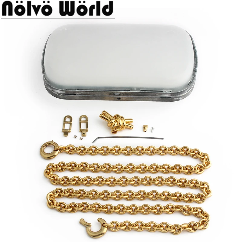 2/5PCS 119cm Satin Gold Elegant Metal Box Clutch Bag Chain For Women DIY Making Bags Kiss Clasp Frame Party Purse Accessories