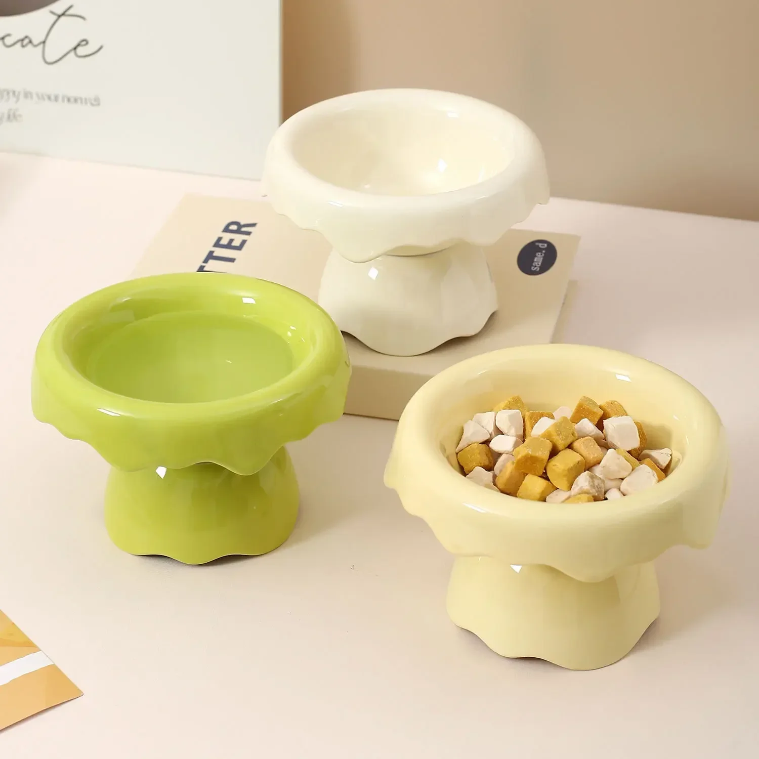 Petal Cat Ceramic Bowl DetachableCat Feeder Food Pot Cervical Spine Protection Dog Food Bowl Pet Supplies Cat Water Feeding Bowl