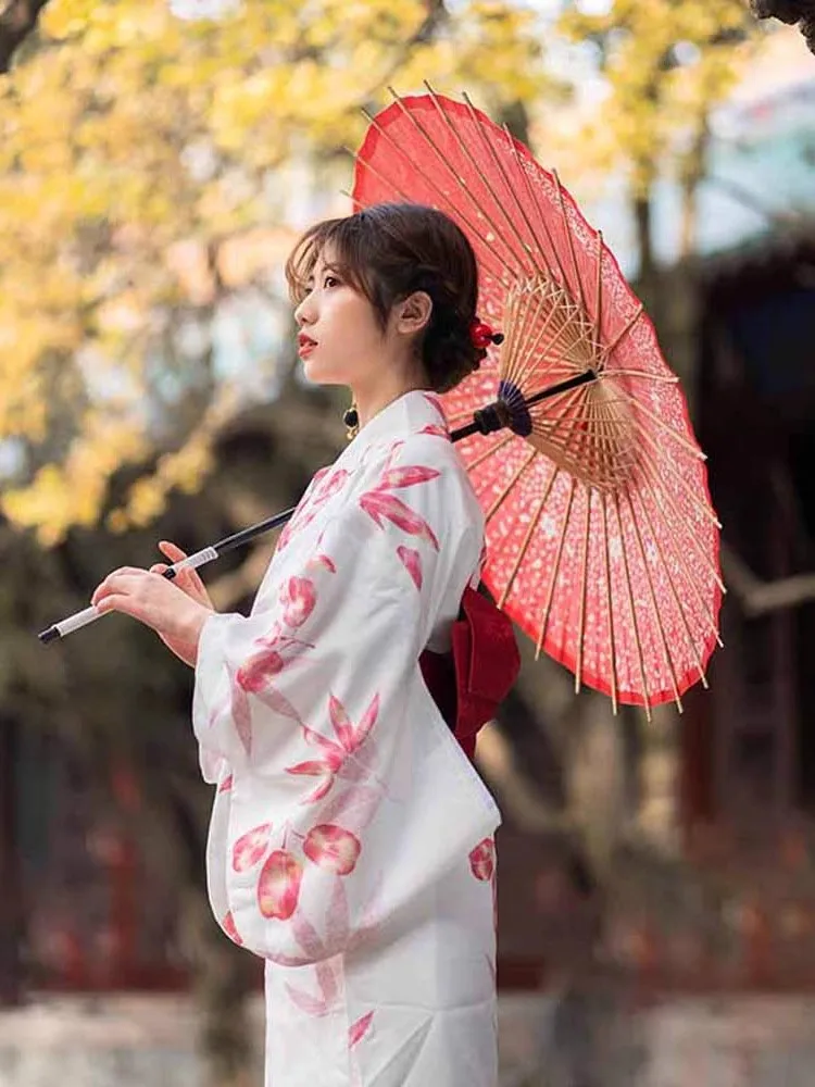 Japanese traditional kimono yukata original design maple leaf handle pattern intage dress photo performance clothing