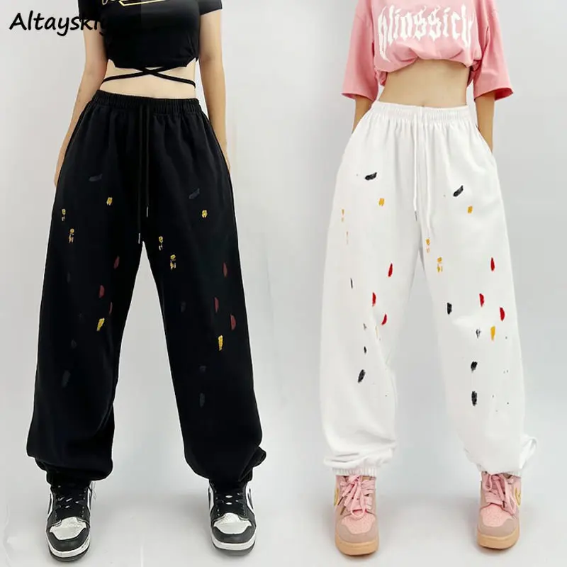 

Hip Hop Pants Women Baggy Casual Sporty Fashion Chic Streetwear All-match Vintage Ulzzang Joggers BF Painted Schoolgirls Popular