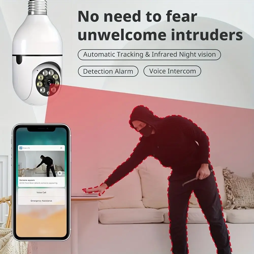 360 Degree Light Bulb Security Camera 5GHz WiFi Automatic Human Tracking Surveillance Camera Screw In Design E27 Light Socket