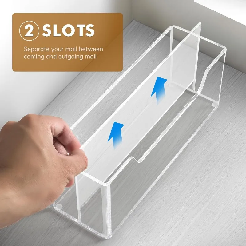 حامل رسائل أكريليك شفاف - منظم بريد بفتحتين (يحتوي على 10 أظرف) مثبت على الحائط/سطح كونترتوب للمكتب المنزلي #2