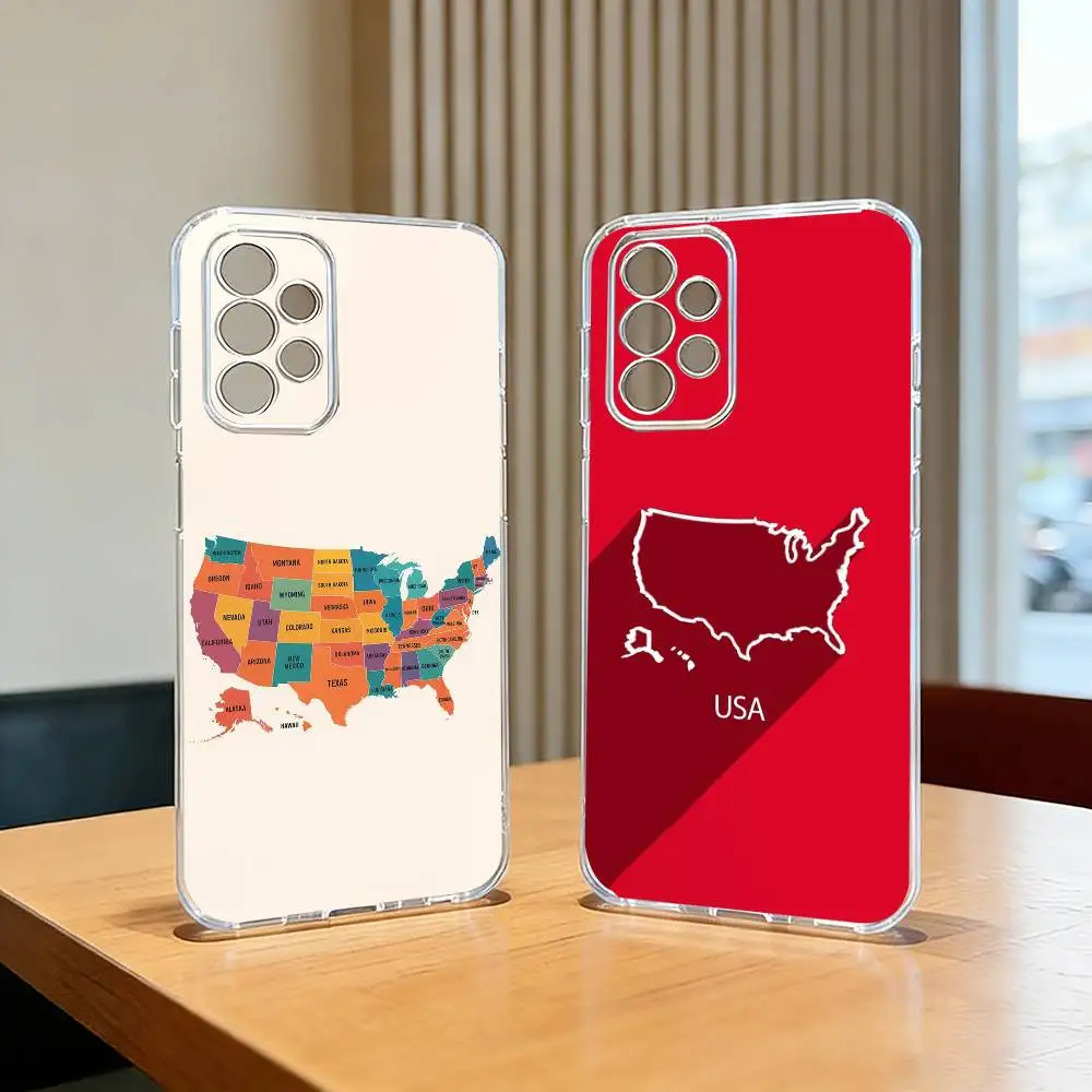 U-United S-States map Phone CaseTransparent Cover Silicone Soft For Samsung S25,S24,S21,S22,S23,S30,Ultra,S20,Plus,Fe,Lite