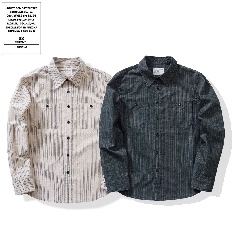 

OKONKWO retro vintage corduroy long-sleeved shirt striped men's shirt