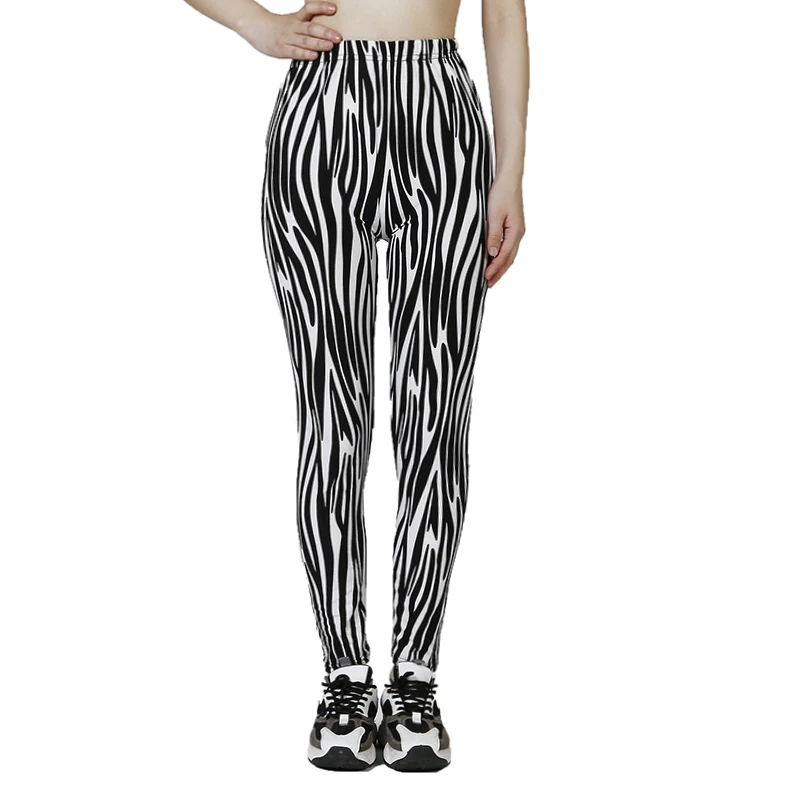 PD166 Irregular Black Vertical Striped Printed Brushed Leggings Yoga Outdoor Sports Cropped Pants