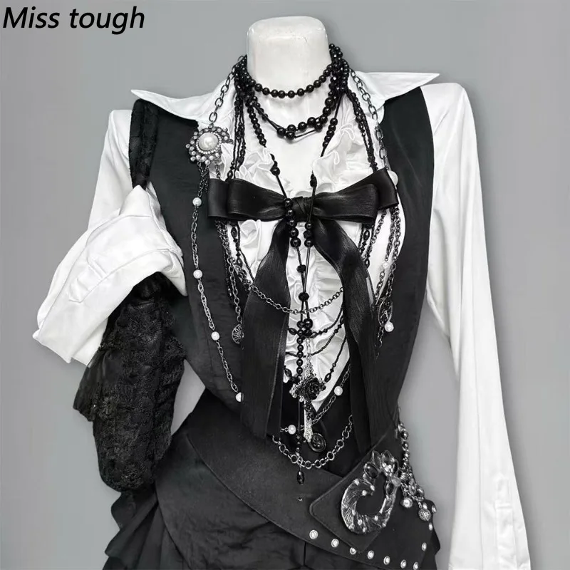 Japanese Gothic Harajuku Women’s 2 Piece Set Chic Vintage 2000s French Elegant Sweet Dark Court Style Autumn Winter Outfits 2026 view 5