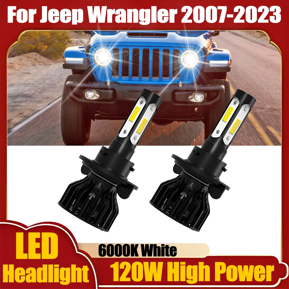 

2PCS Auto Turbo Lamps 120W High Power 6000K White H13 High Low Beam Headlamps LED Headlight Bulbs For Jeep Wrangler 2007-2023