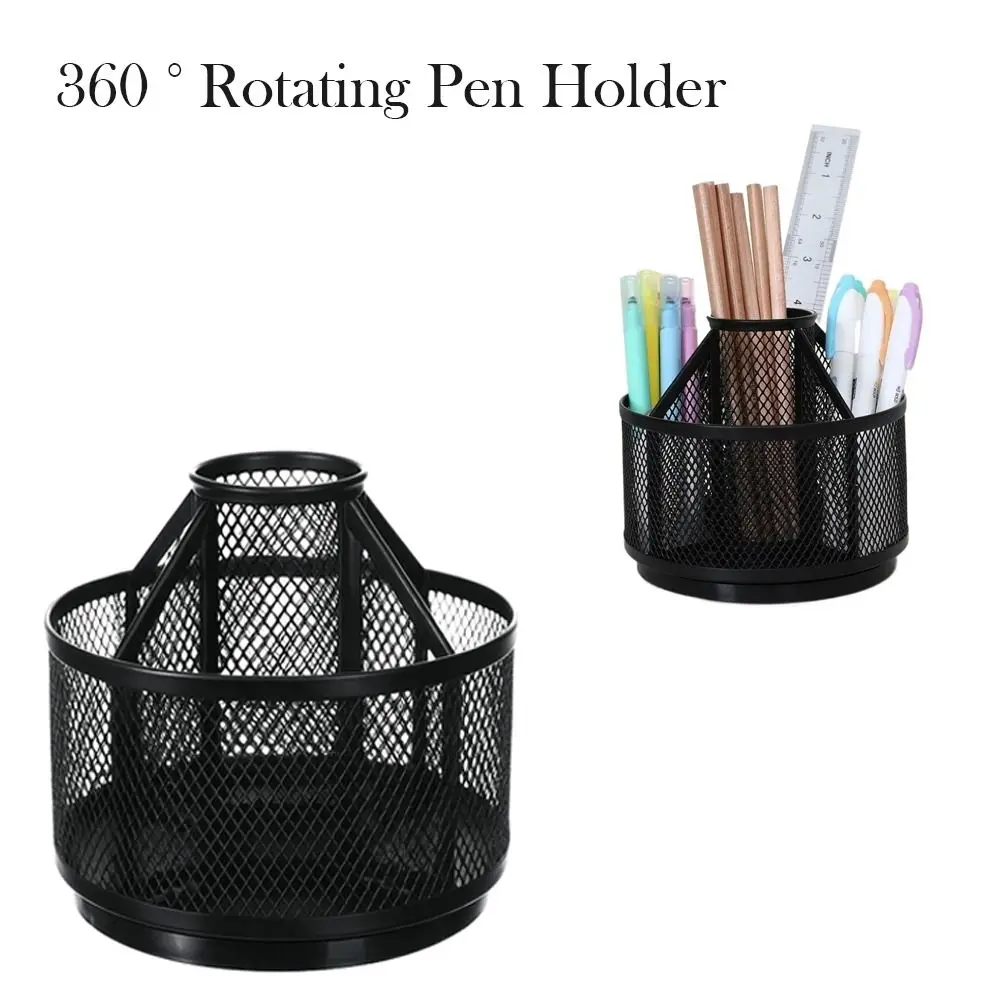 

Space Saving Multi-functional Pen Holder 360-degree Rotation Mesh Makeup Brush Holder Metal Desktop Storage Box Home Office