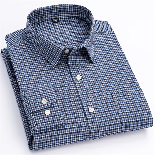 Imagen 2 del producto Camisas sociales para hombre, 100% de algodón puro Oxford de manga larga con botones a cuadros, ropa Formal informal para hombre, camisa de gran tamaño, ropa para hombre