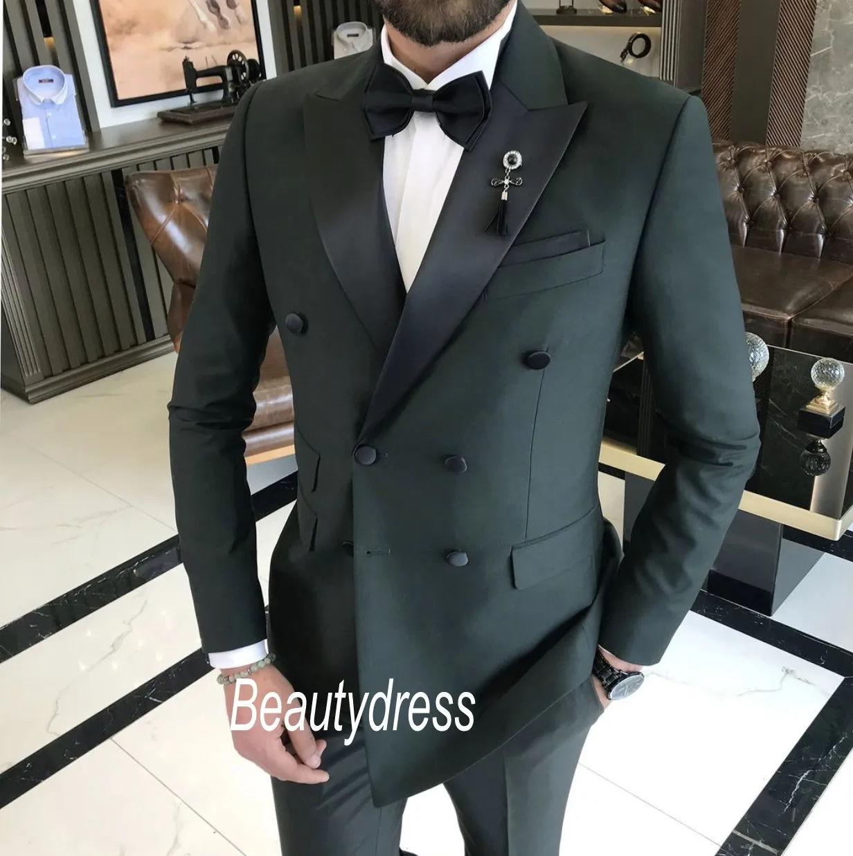 Hải Quân CướI Xanh Tuxedos Chú Rể Mặc Bộ Đồ Nam Slim Fit Hứa BestMan Phù Rể Cộc Tay (Áo Khoác + Quần + cung)