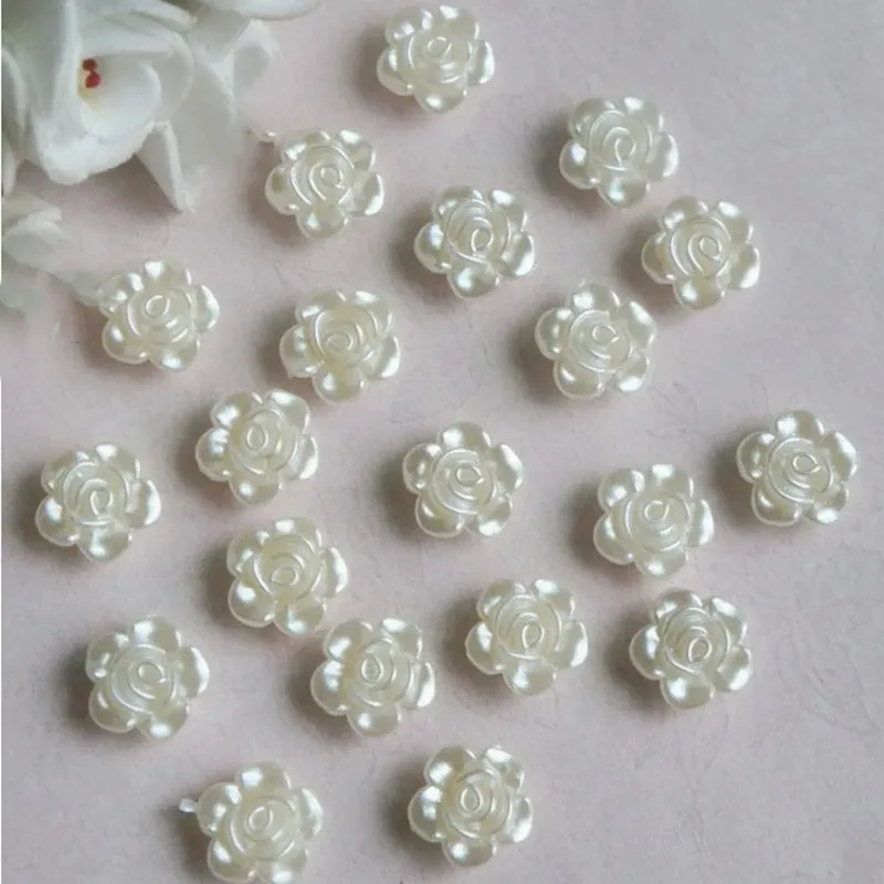 50Pcs 12mm perline di fiori di rosa, perline di perle simulate in resina ABS per la decorazione del telefono gioielli fai da te artigianato