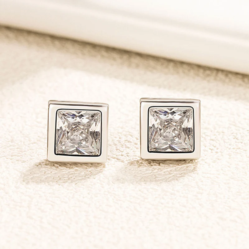 Hot Selling Zircon Square Earrings Simple Fashion 925 Silver Ear Stud Commuting Ear Accessories Temperament Earring For Women