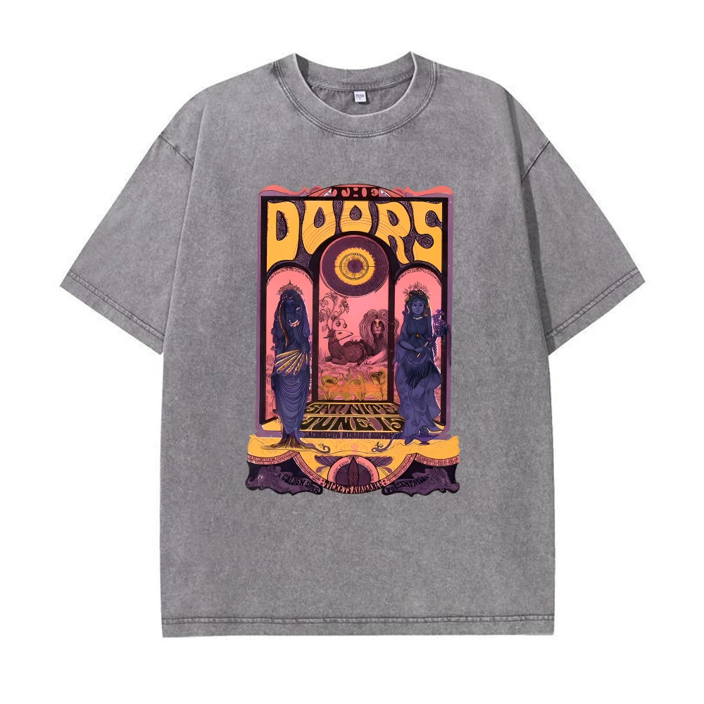 زوجين خمر الأبواب 60 الحفل المحملة الأبواب للجنسين أعلى 100% غسلها القطن Crewneck اليومية العصرية تي شيرت الشارع الشهير