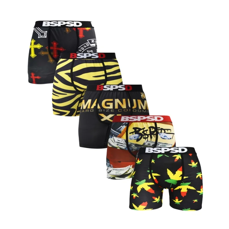 5Pcs Men Underwear Boxers Briefs Breathable Comfort Man Underpants Plus Size Printed Mens Panties Trunks Sexy Men's Boxershorts
