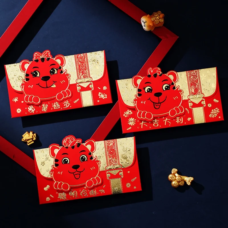 6 Pcs Chinese Red Envelopes, Year Of The Tiger Red Envelopes Lucky Money Packets For Spring Festival Birthday Supplies