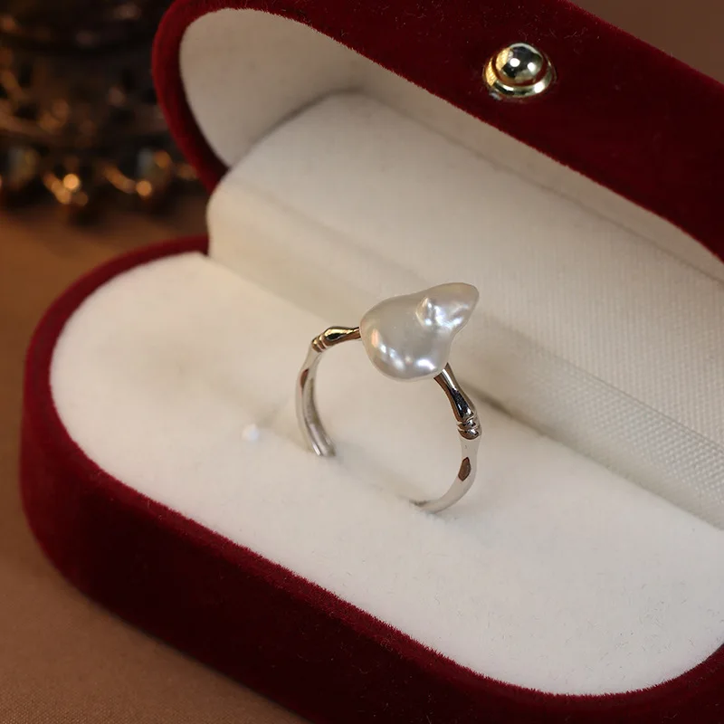 Wedding Statement Natural Freshwater Pearl Rings for Women Luxury Silver Color Jewelry Irregular Chips Baroque Pearl Finger Ring