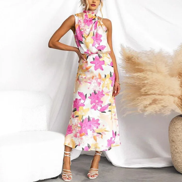 2025 Summer New Women's Floral Print Sleeveless Fashion Dress 23272
