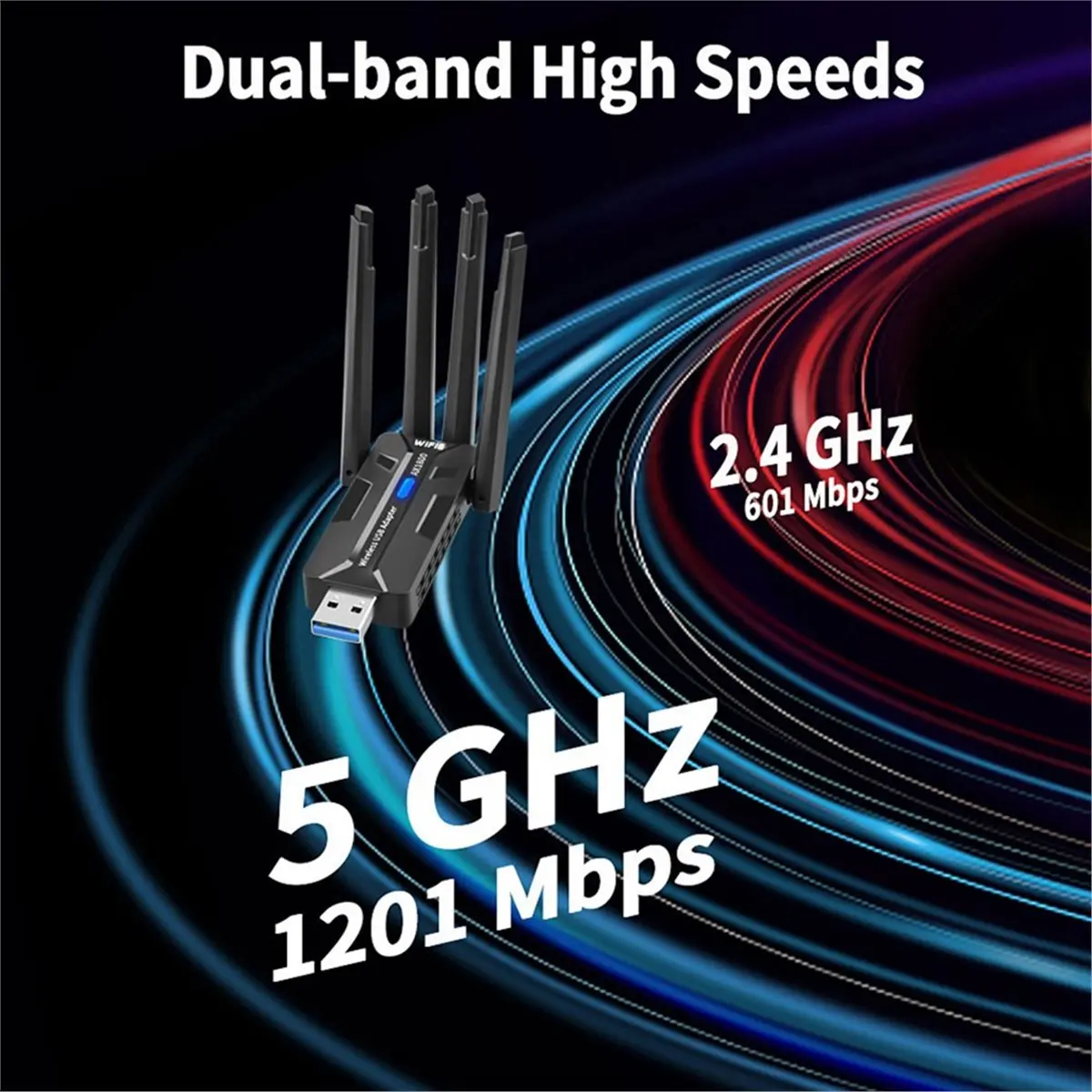11·11COUPON AX1800 WiFi6 Wireless USB Adapter USB3.0 1800Mbps Wireless LAN Network Receiver 2.4GHz 5.8GHz -MIMO with 4xAntennas
