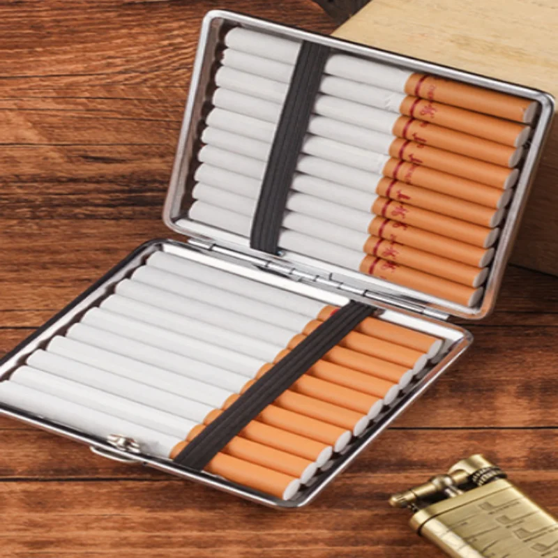 20-Pack Men’s Portable Leather Cigarette Box, Creative Personalized Imitation Wood Grain Case for Coarse Smoking Accessories view 3