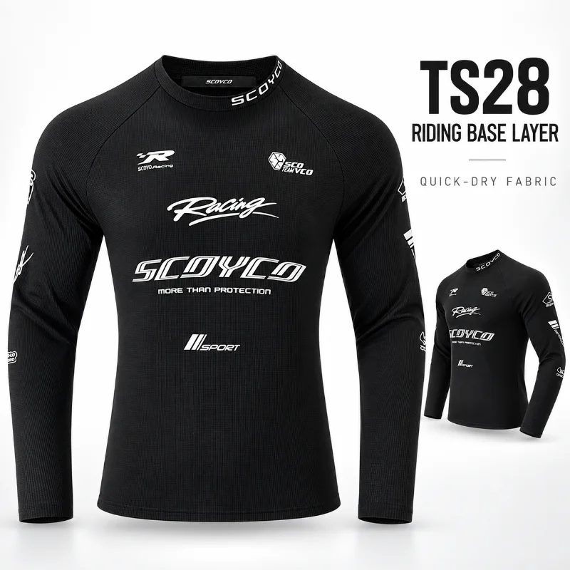 SCOYCO TS28 Motorcycle Riding Base Layer Long Sleeve Quick-Dry Breathable Shirt Black S–4XL