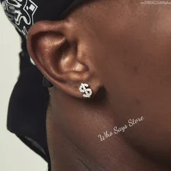 Stainless Steel Earrings Hip Hop Jewelry Stud Earring Iced Out Zircon Dollar Sign Gold Plated Earrings for Women Серьги Женские