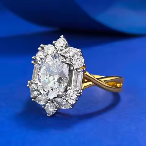 14K Gold Vintage Lab Diamond Ring 100% Real 925 Sterling Silver Party Wedding Band Rings for Women Engagement Jewelry Gift