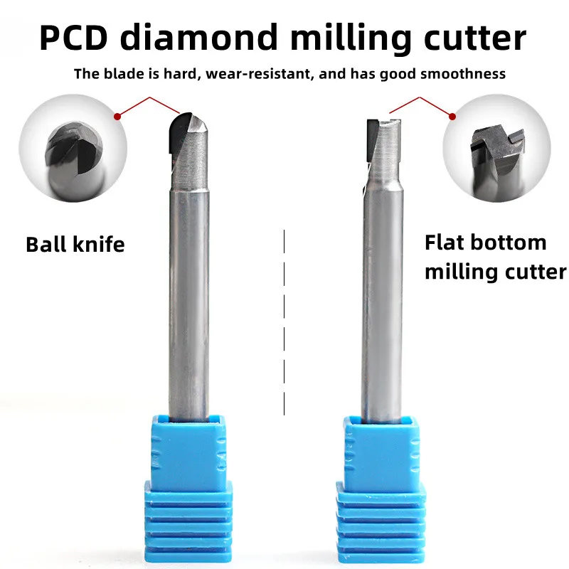 1PC R1 R1.5 R2 R3 R4 R5 PCD End Milling Cutter Ball knife Single blade Dual Blades CNC Lather Cutter Tool