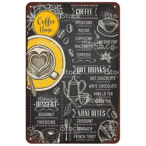 Coffee Drinks Latte Theme 8x12 Inch Retro Metal Tin Sign Wall Decor Study Metal Signs Vintage Bar Decoration Poster Pub aasd-26