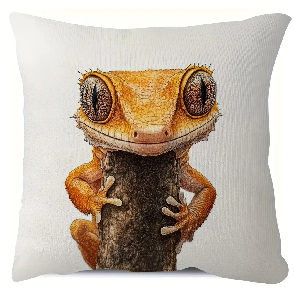 Double Sided Vintage Crested Lizard Print Decorative Throw Pillow Case Retro Reptile Animal Art Cushion Cover for Sofa Home