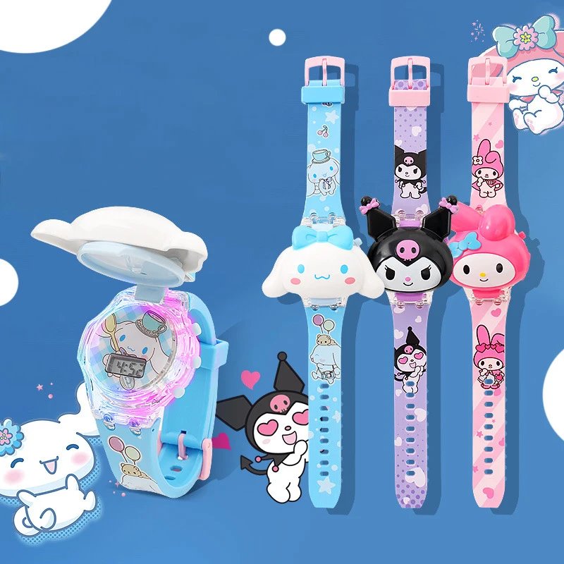 Часы Kawaii Sanrio Kuromi Hello Kitty Музыка из мультфильма светящиеся электронные часы детские наручные часы My Melody часы детские подарки