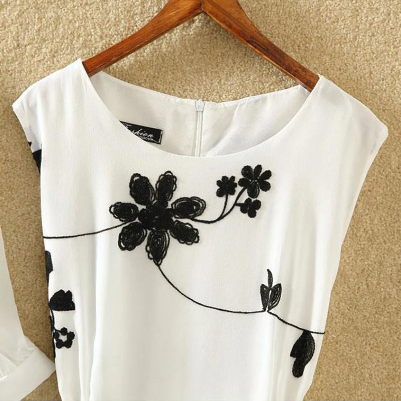 Summer Fashion Floral Printing Elegant Tank Dress White Lace Up Shirt Set Ladies Sleeveless Waist Vestidos Women\'s Casual Robe