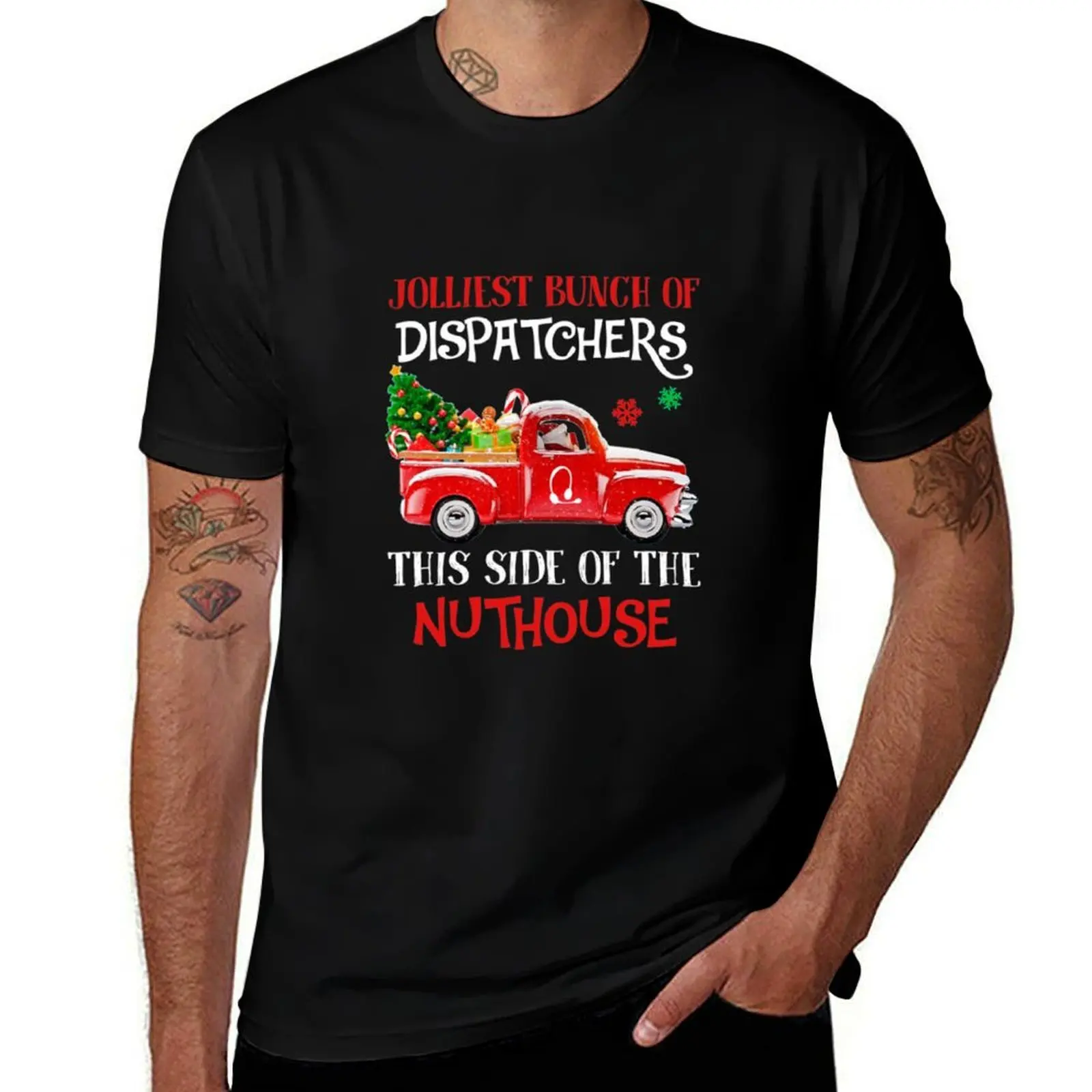 Jolliest bunch of dispatchers this side of the nuthouse xmas T-Shirt Basic Simple Design Short Sleeve Shirt T-Shirt