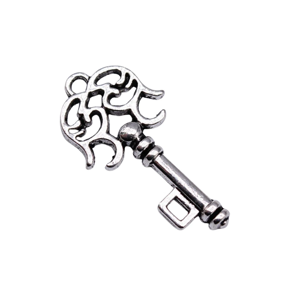 20pcs/lot 24x12mm Key Charms For Jewelry Making Antique Silver Color 0.94x0.47inch