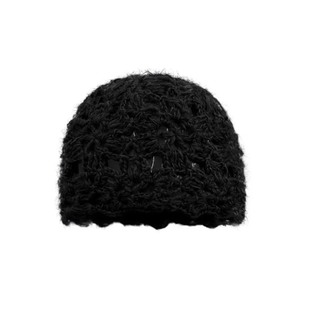 

Casual Solid Color Crochet Flower Hat Handmade Weave Knitted Pullover Hat Short-brimmed Hollow Beanies Cap Streetwear