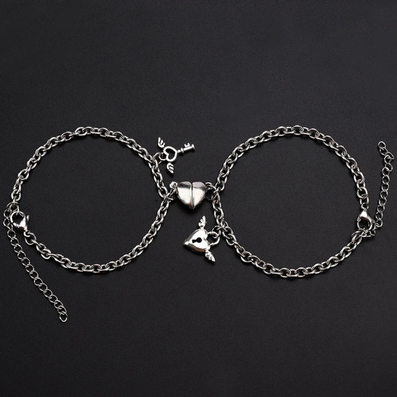 

Couples Magnet Bracelet Steel O-Shaped Stainless Steel Charm Attractive Wristband for Men and Women Valentine'Day Gifts