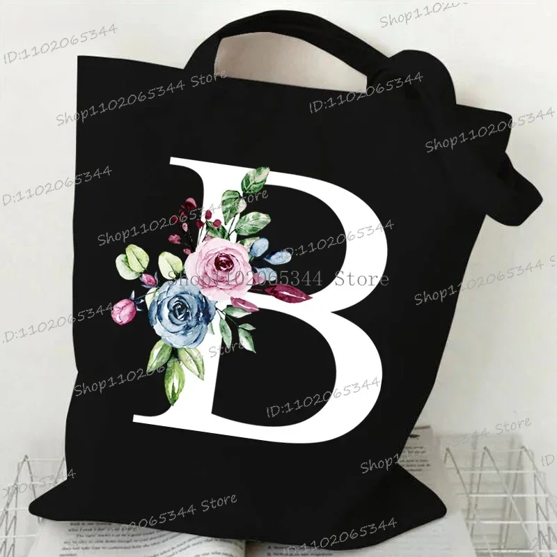 1 ชิ้นผู้หญิง A-Z 26 ตัวอักษร Tote กระเป๋าผ้าใบดอกไม้ Trend Letter ความจุขนาดใหญ่กระเป๋าเดินทางสะดวก Y2K กระเป๋าถือ