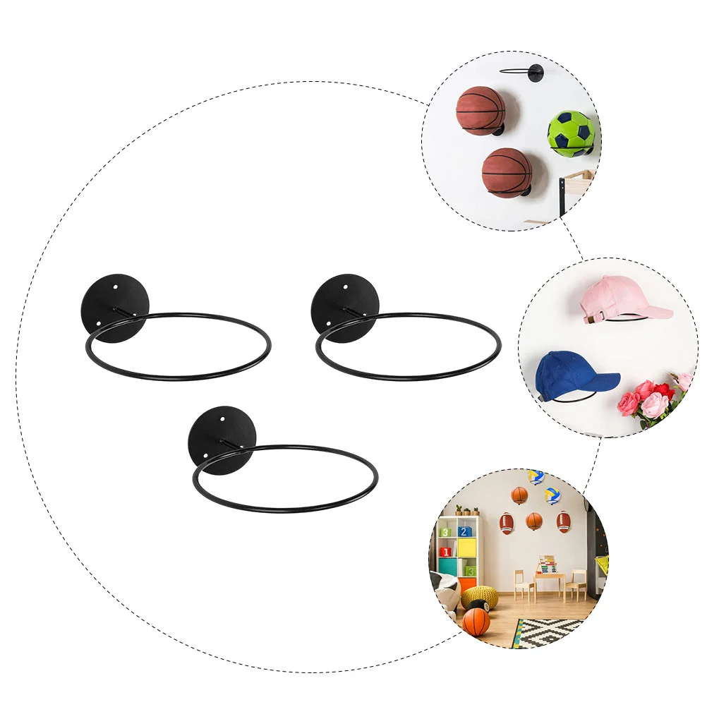 3 Pcs Ball Storage Rack Sports Balls Basketball Display Shop Football Holder Holders Black Basketballs Wall Hanging