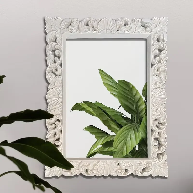 Luxury Antique Gold PU Wall Mirror Adjustable Bathroom Decor Easy Install Home Hotel Mounting Frame Wholesale Modern Design