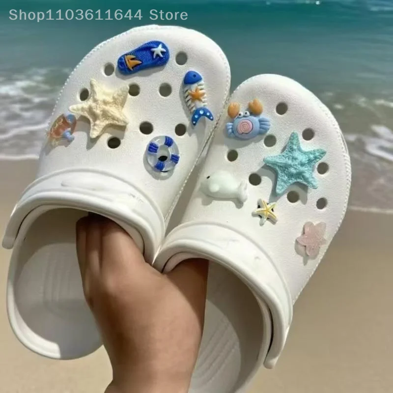 1 conjunto bonito verão oceano série conjunto sapatos fivela decoração diy chinelos removíveis acessórios presente