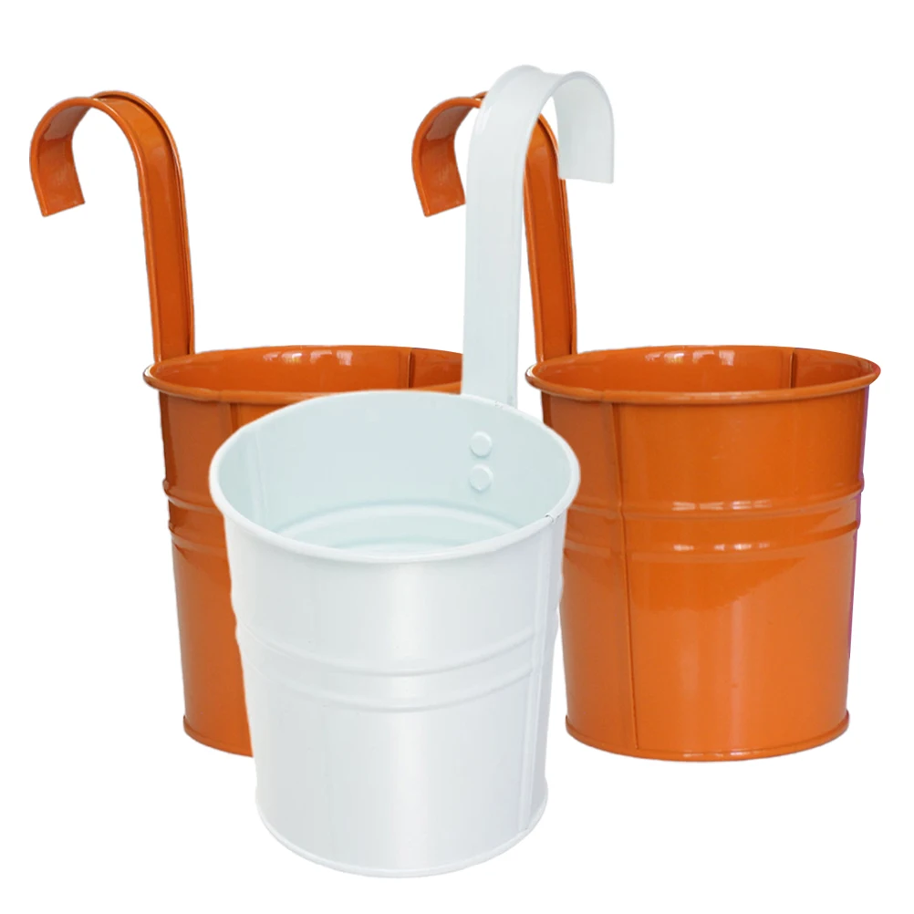

3 Pcs Hanging Iron Bucket Flower Pot Durable Plant Pots Indoor Wall Mounted Planter Basket Storage Barrel Garden Decor