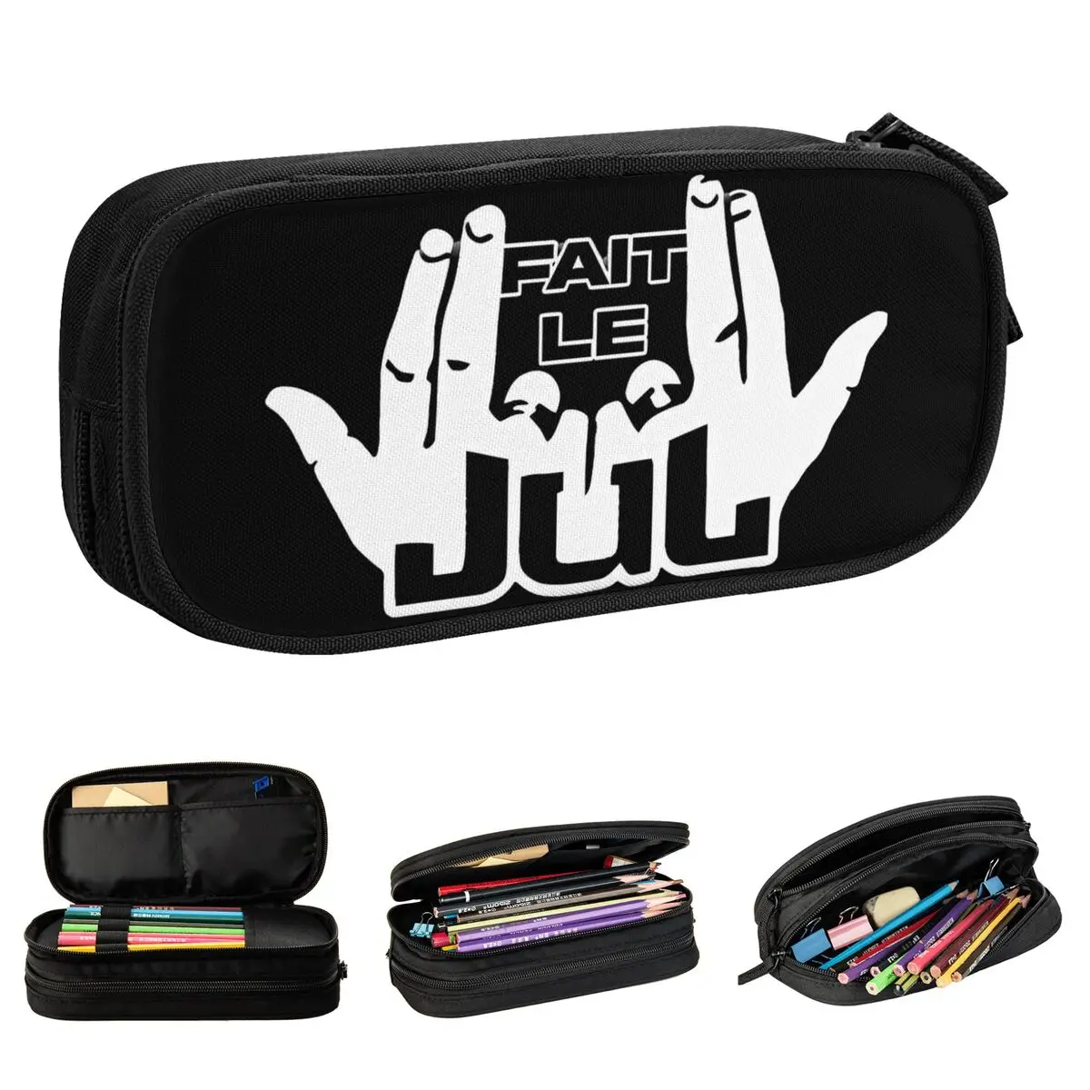 Large Pen Box Fais Le Signe Jul School Accessories Cool Rapper Double Layer Pencil Bag Girl Make Up Bag Birthday Gift