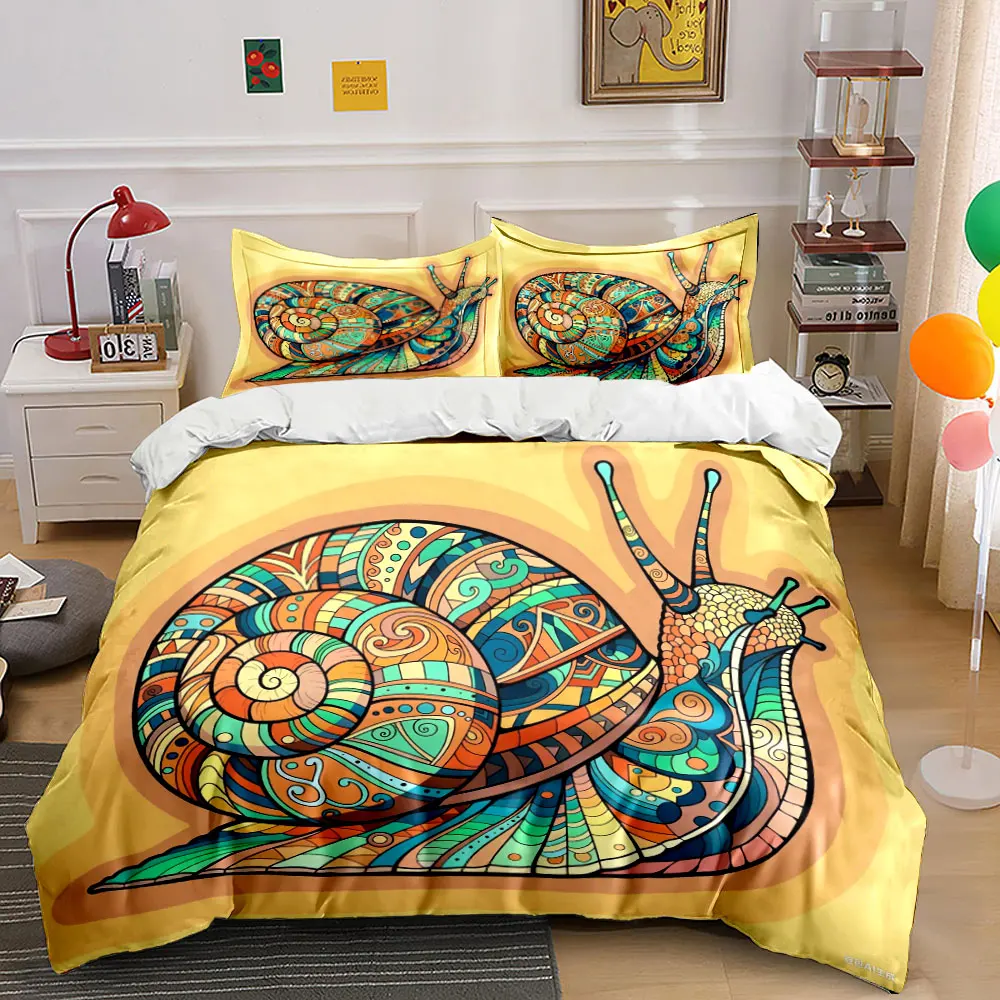 

Colorful Snail Art Decor Set Bedding Set with 1 Duvet Cover 2 Pillowcases Single Double King Queen, Gift