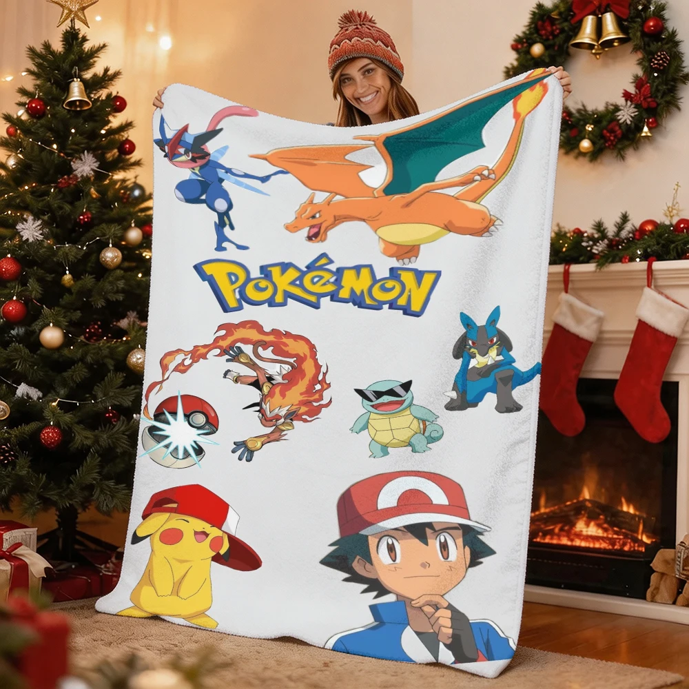 Pokemon Pikachu Gengar Bulbasaur Charmander Squirtle Psyduck Flannel Throw Blanket Soft Warm Blanket for Sofa Bed Home Decor Gif