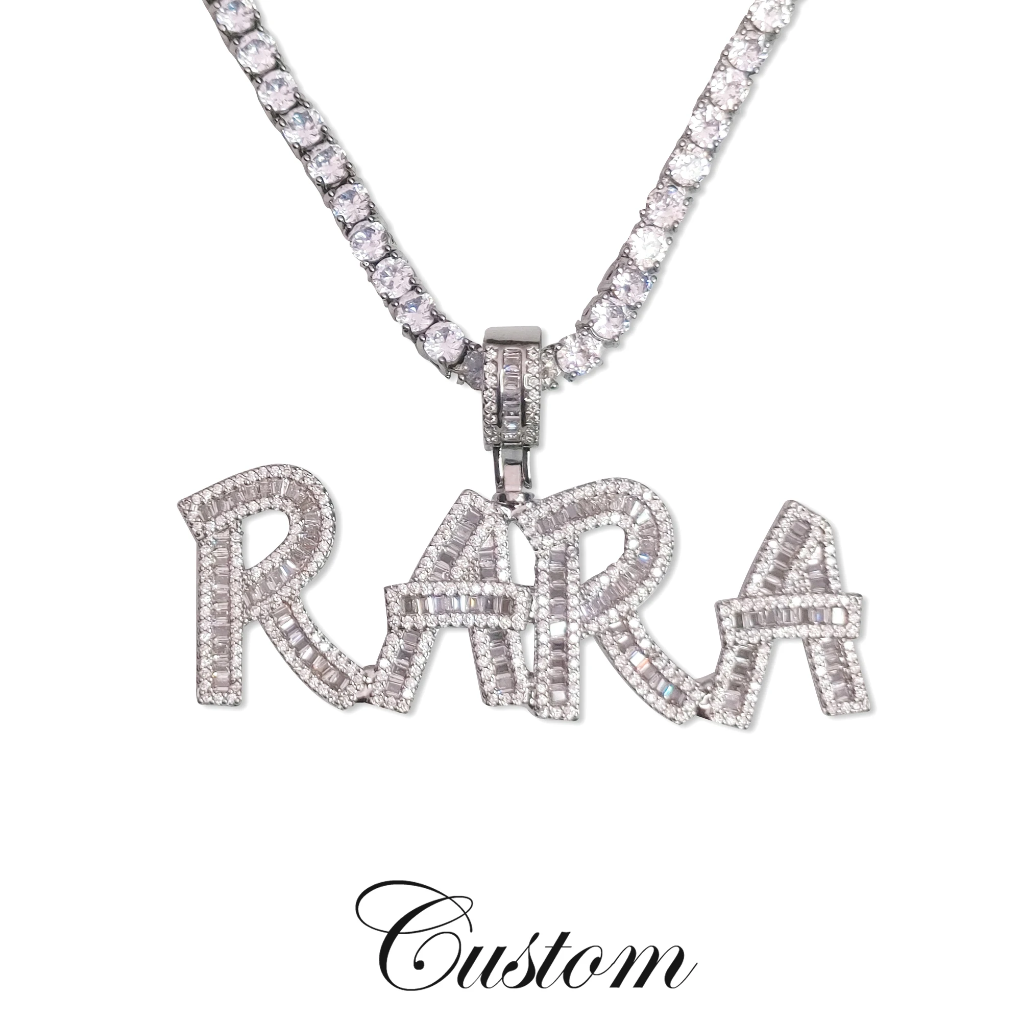 Cadena de tenis personalizada Icy Baguette CZ con letras de diamante, collar con placa de identificación, Gargantilla con nombre, accesorios brillantes para fiesta de graduación