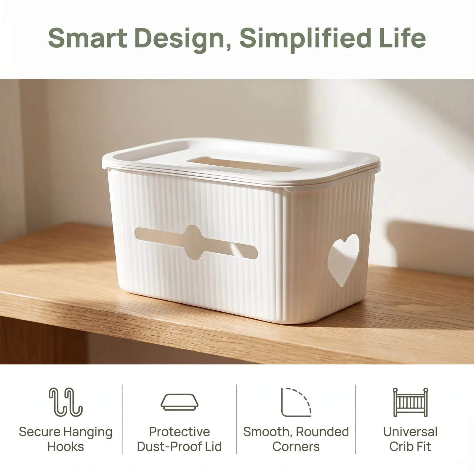 Baby Crib Hanging Organizer with Lid White Diaper Holder for Crib Bedside Storage Basket Nursery Storage Organizer for Diapers