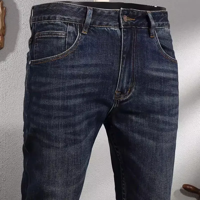 Newly Designer Fashion Men Jeans Retro Black Blue Elastic Slim Fit Vintage Jeans Men Leisure Trousers Casual Denim Pants Hombre