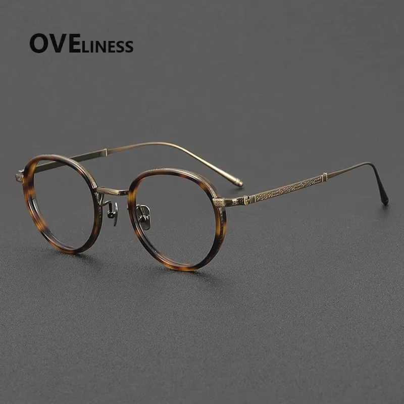 

Acetate Titanium Glasses Frame for Men Brand Design Vintage Retro Round Eyeglasses frame Women Spectacle Japanese male Eyewear