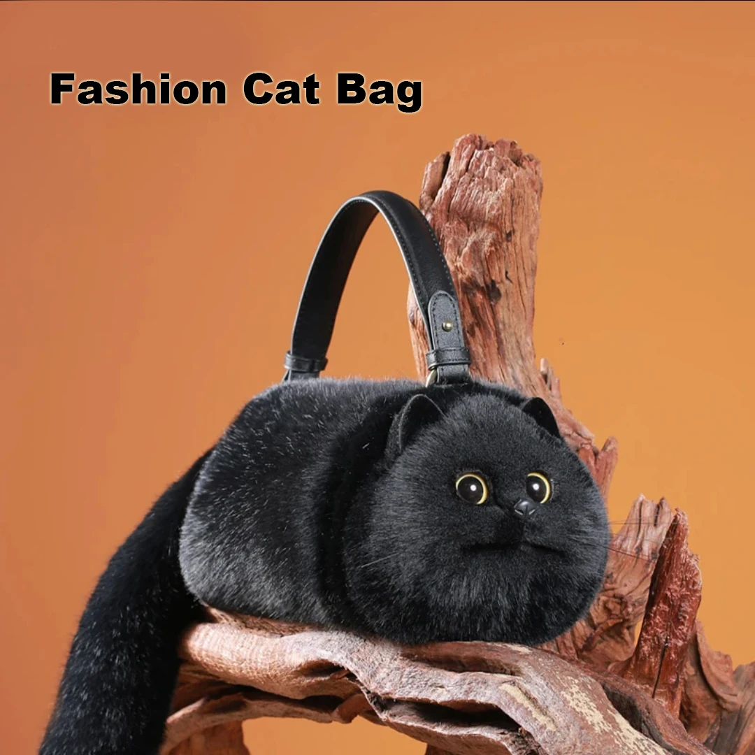 

One Shoulder Bag Female Design Small Man Messenger Bag Versatile Hand Made Autumn and Winter Plush Cute Cat Bag