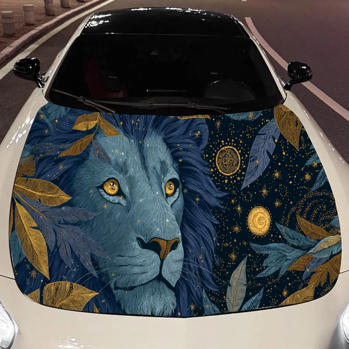 

Автомобильные наклейки A Lion Blending Mystique и художественная элегантность синего цвета - Hued, декоративный дизайн, наклейка на капот автомобиля, водонепроницаемая самостоятельная реклама