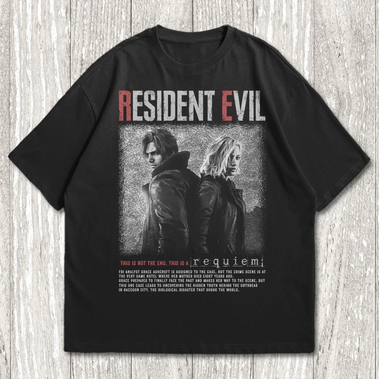 Vintage Resident Evil Requiem Leon Ashley Poster Graphic T-shirt Men Women Horror Game Soft Cotton Short Sleeve Daily Casual Top